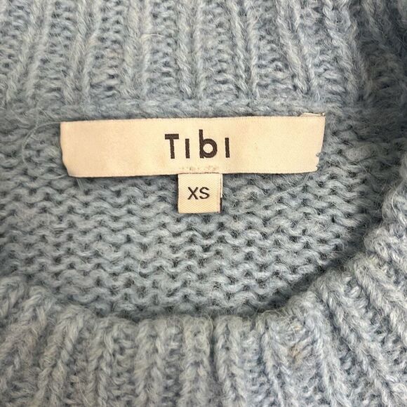 Tibi Blue Cropped Crewneck Sweater Alpaca Wool Blend Long Sleeve Soft XS Preppy - Picture 5 of 8